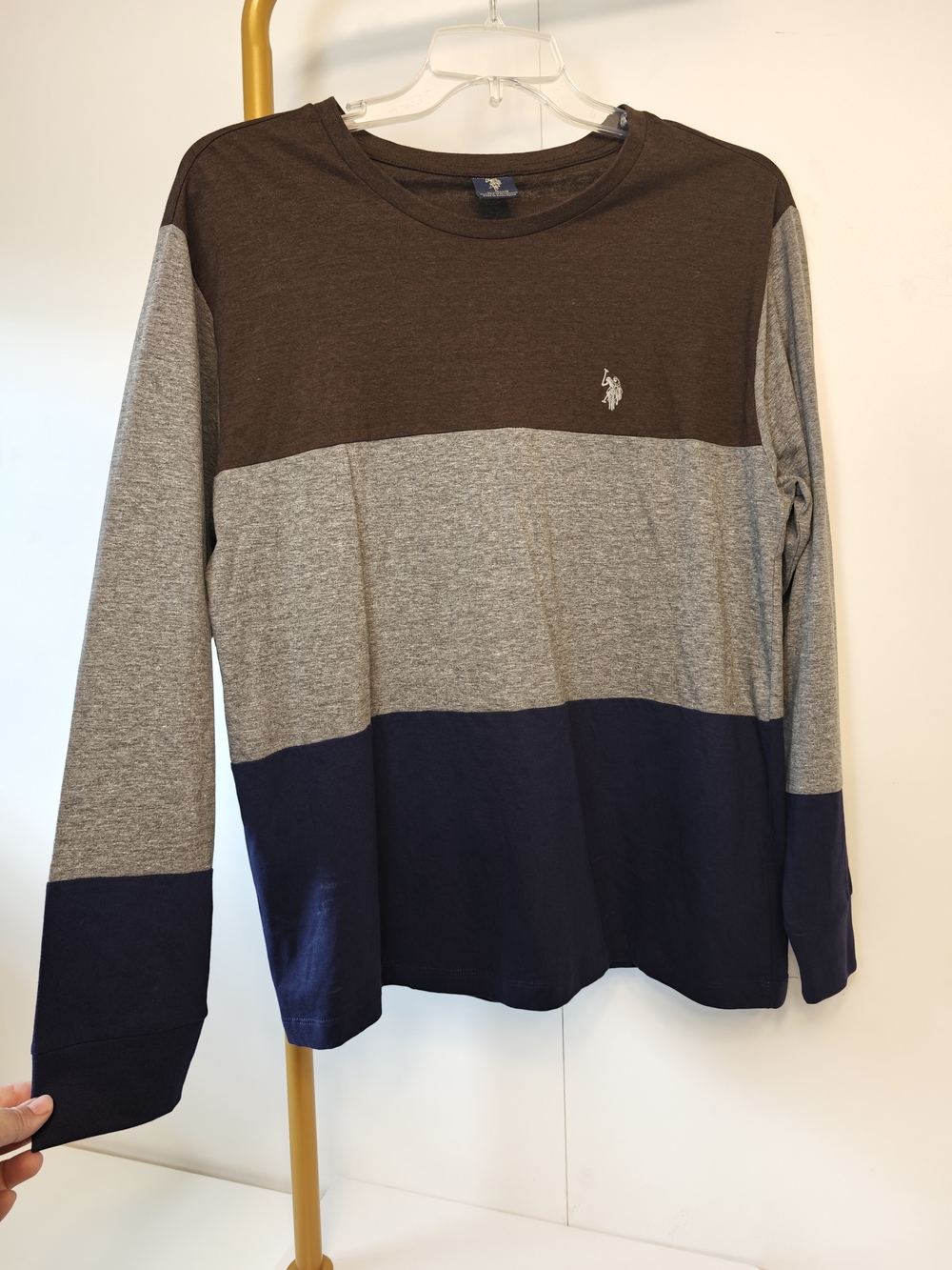Colorblock U.S. Polo Assn. Long Sleeve Shirt Mens L Brown Gray Navy 11441904